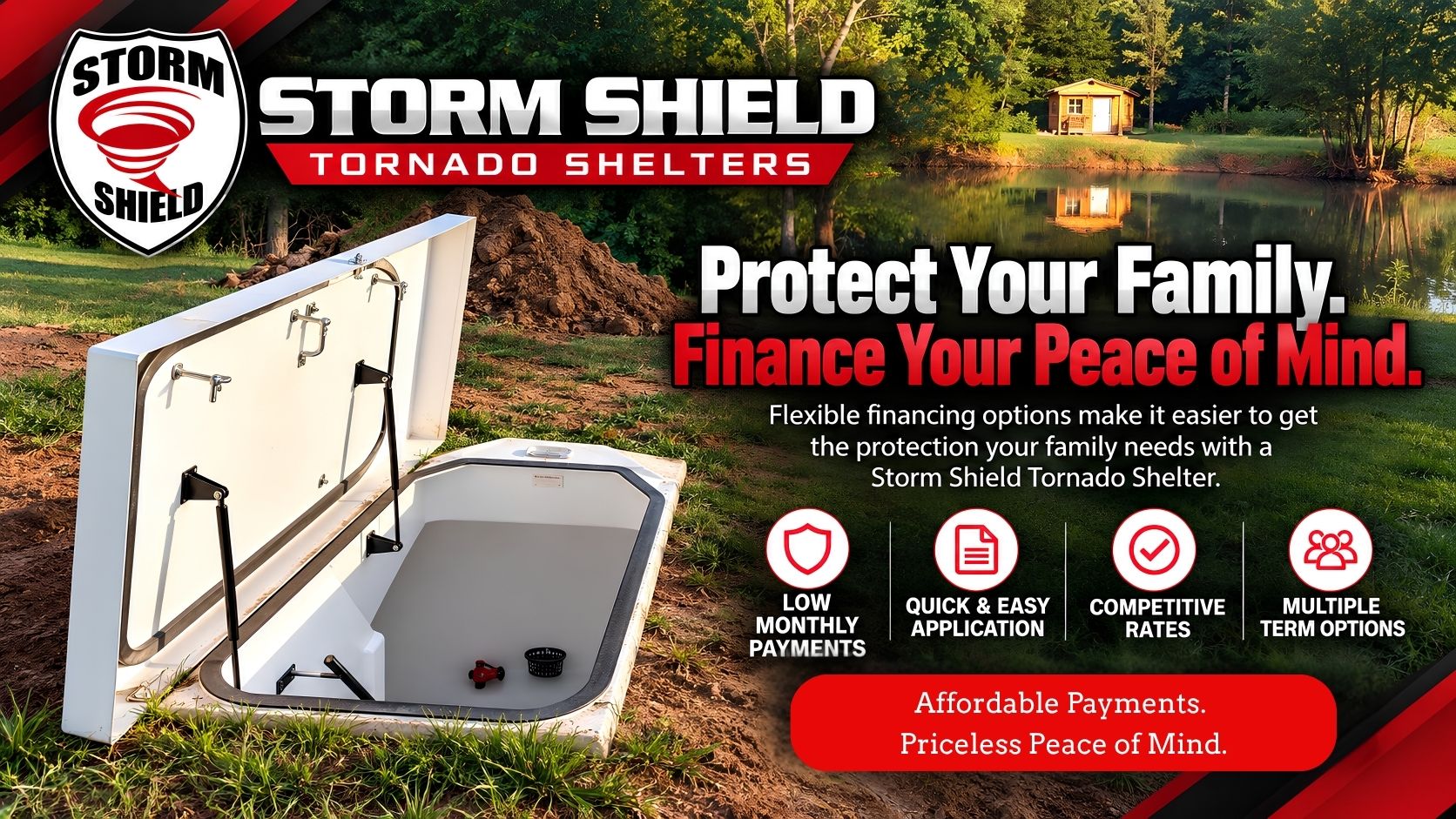 Storm Shield Tornado Shelters financing options for underground fiberglass storm shelters