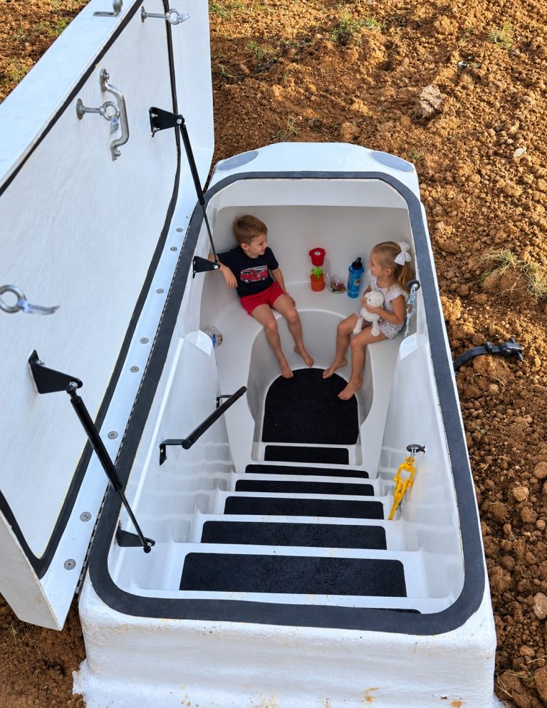 Two young children prepared for the storm.
